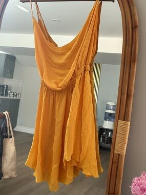 Yellow Satin Cowl Neck Slip Dress
